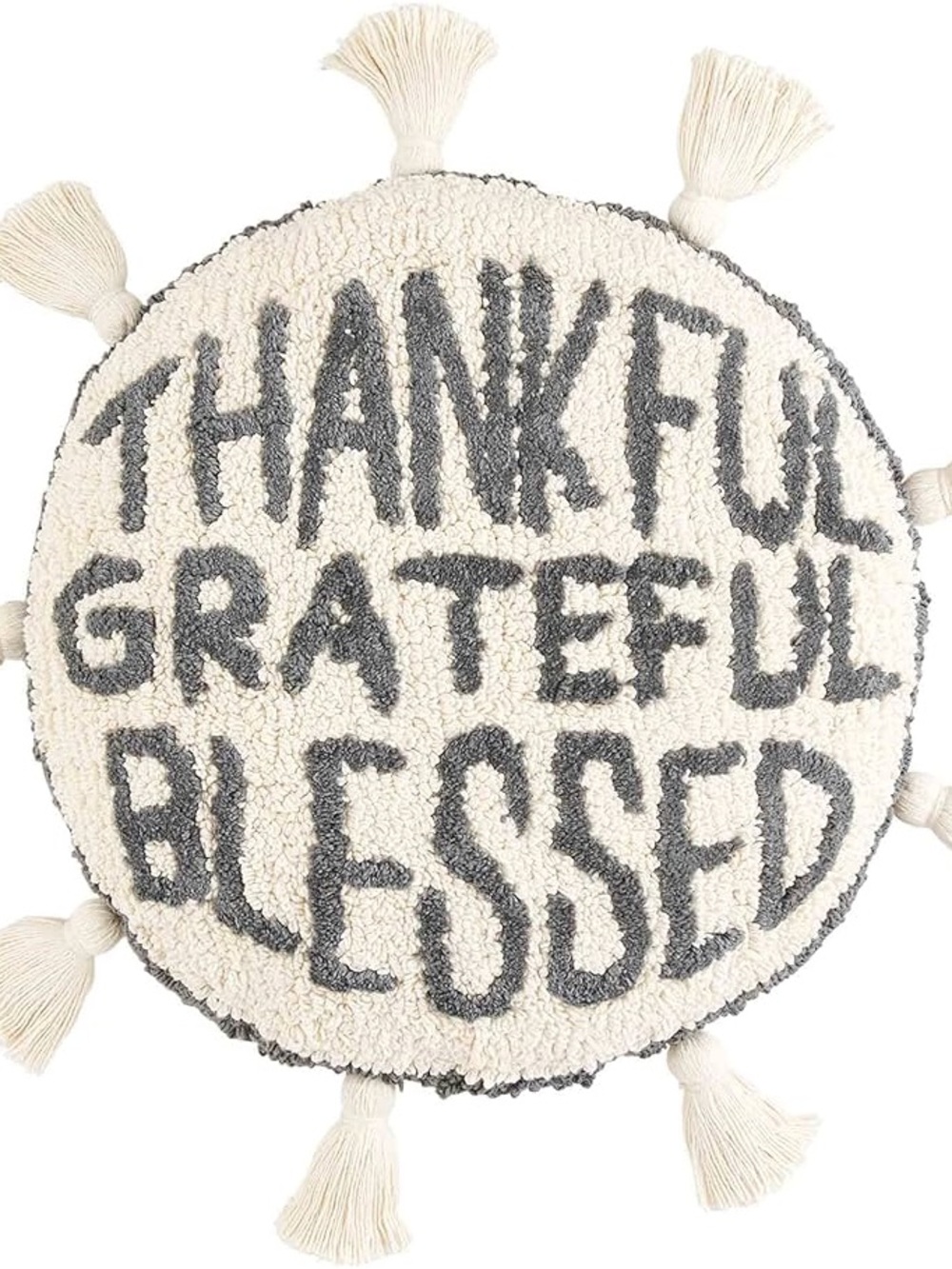 Thankful Grateful Blessed Round Pillow by Mud Pie